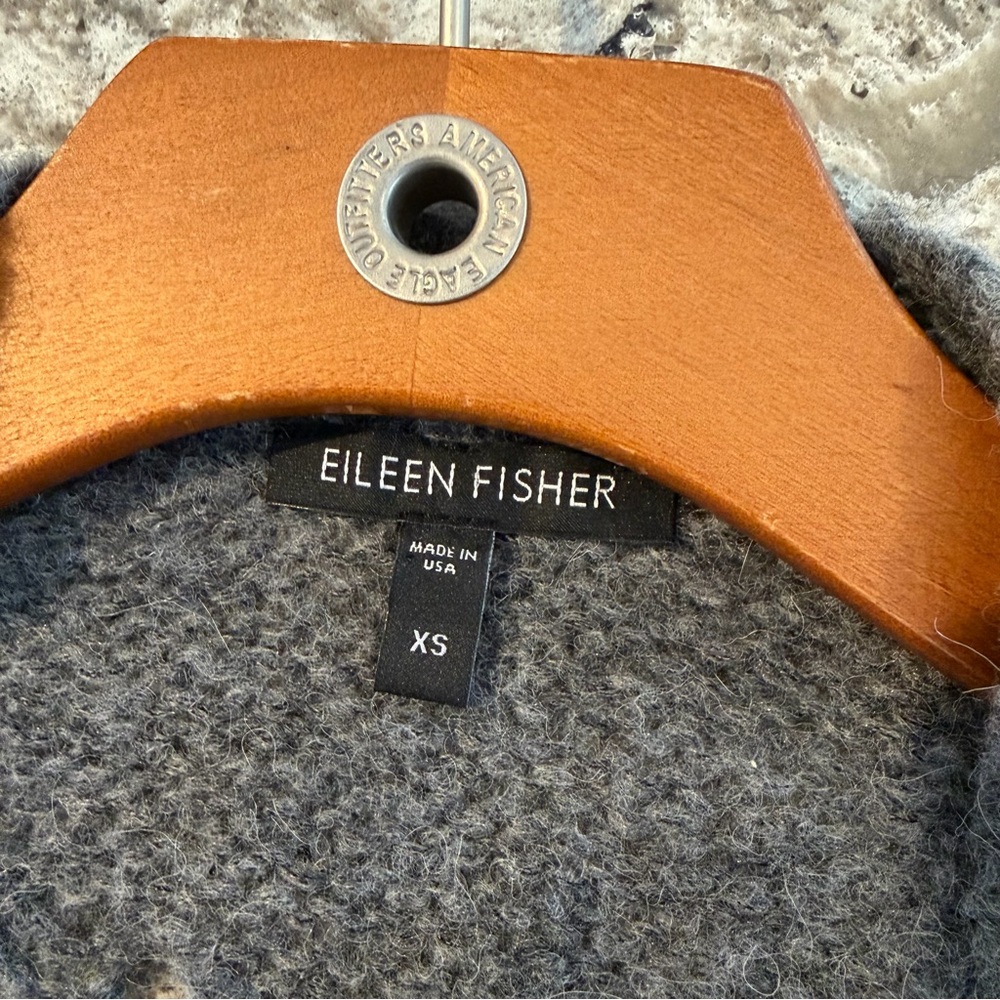 Eileen Fisher Sweater Gray Open Front Weave Wool Blend Cardigan Long Line XS - Picture 8 of 9